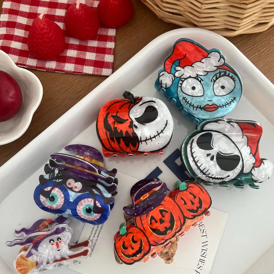 Halloween Jack Pumpkin Hair Clip Festive Apple Face Shark Clip Girls Holiday Headwear Skeleton Design Mixed Material Hair Accessory