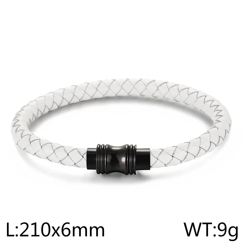 Retro Solid Color Stainless Steel Pu Leather Plating Men's Bangle
