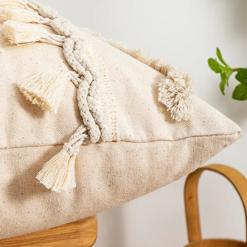 Bohemian Geometry Plush Pillow Moroccan White Flocking Sofa Cushion Model Room Sample House Pillow Soft Decorative Pillow
