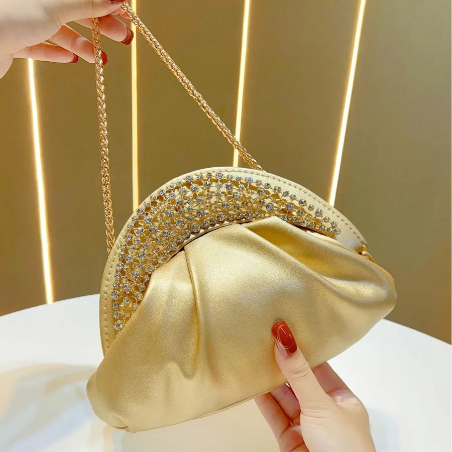 Elegant Cloud Shape Dinner Bag Women's Crossbody Handbag Shoulder Bag Sequin And Chain Detail Polyester Evening Clutch