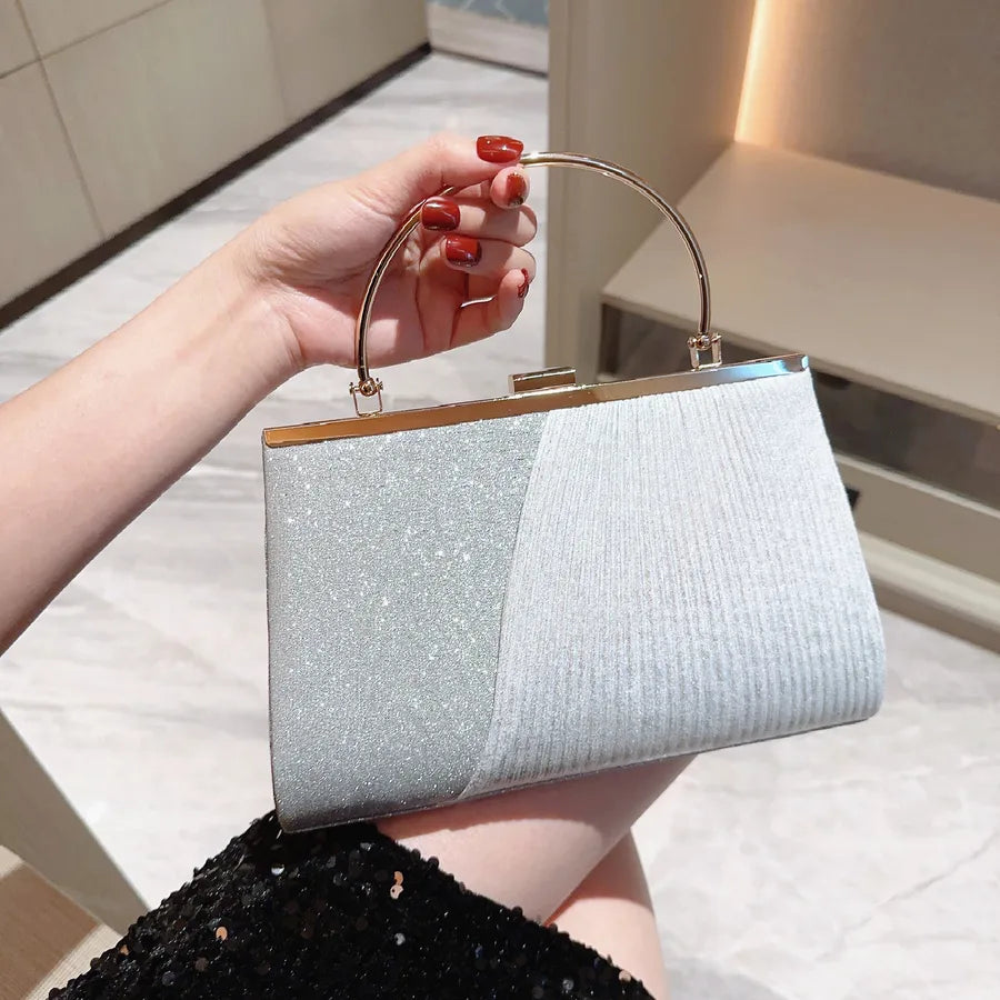 gold silver black polyester solid color rhinestone square evening bags