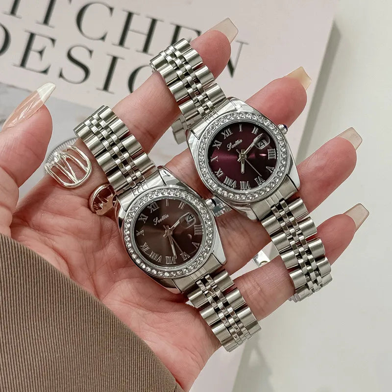 Retro Classic Style Solid Color Butterfly Double Snap Quartz Watch Women's Watches