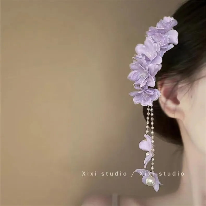 Super Fairy Artificial Flower Butterfly Flower Tassel Grip Female Sweet Style Unique and Exquisite Barrettes Ins All-Match Hair Accessories Fashion