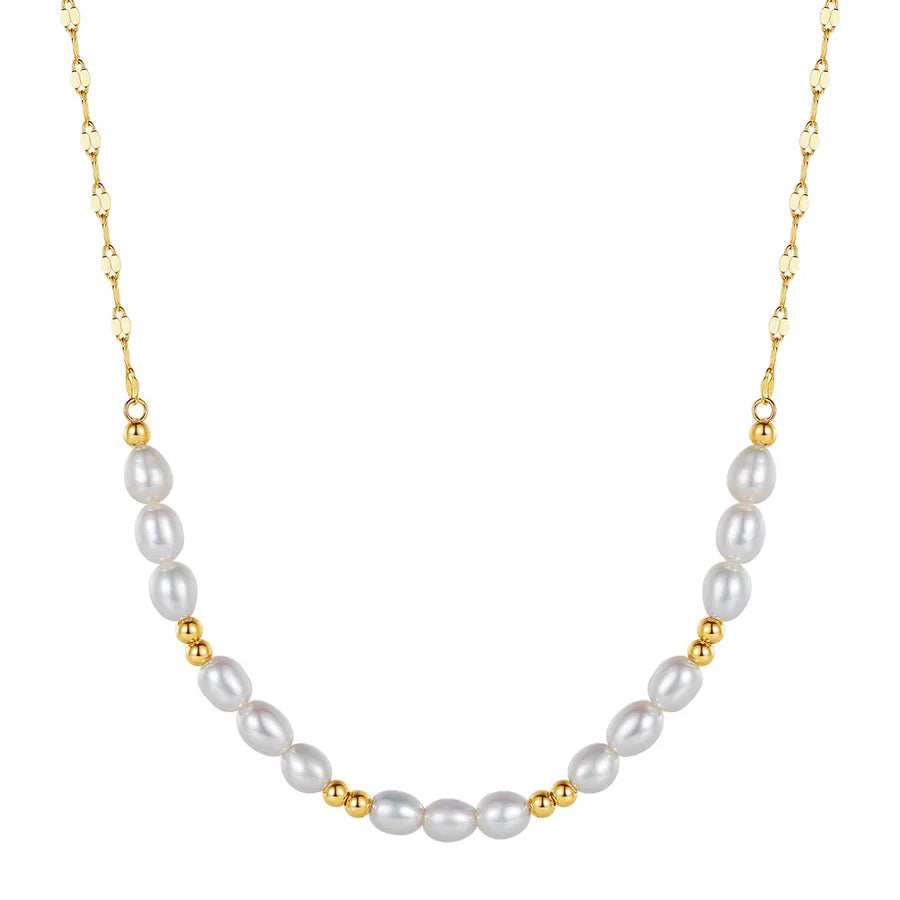925 Sterling Silver Freshwater Pearl cable chain Plating Geometric Double Layer Necklaces Pendant Necklace Necklace