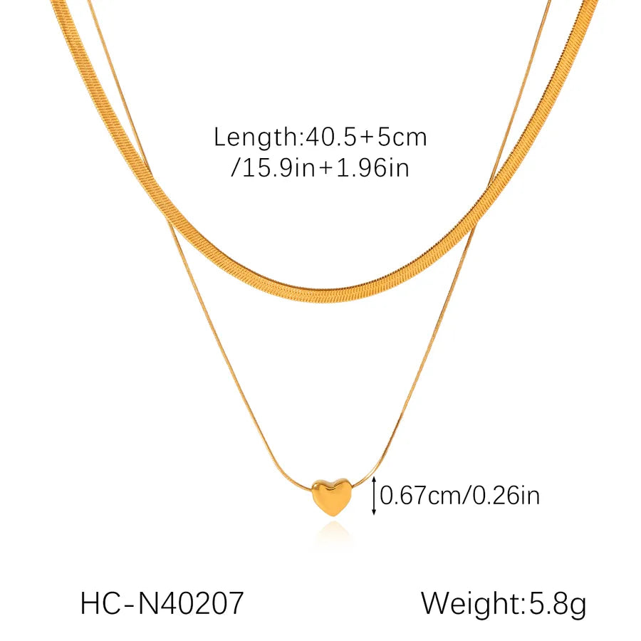 Wholesale Jewelry IG Style Casual Elegant Heart Shape 304 Stainless Steel 18K Gold Plated Blade chain snake chain Double Layer Necklaces