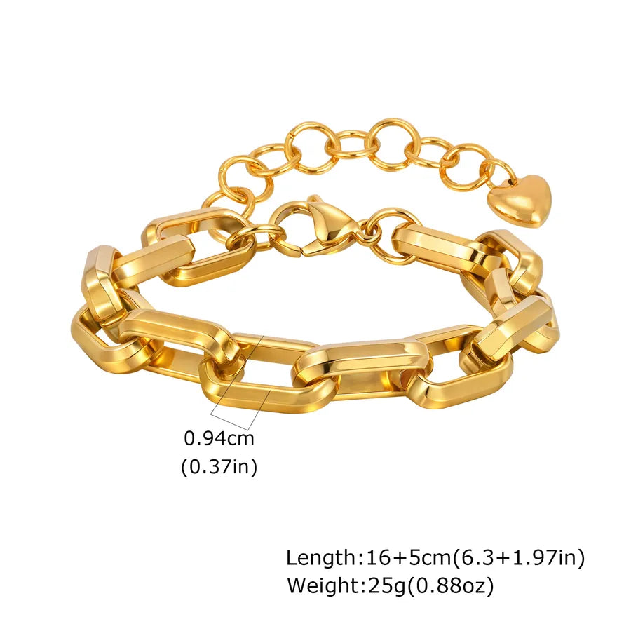 Hip-Hop Punk Simple Style Geometric 201 Stainless Steel 18K Gold Plated Handmade Chain Bracelets In Bulk