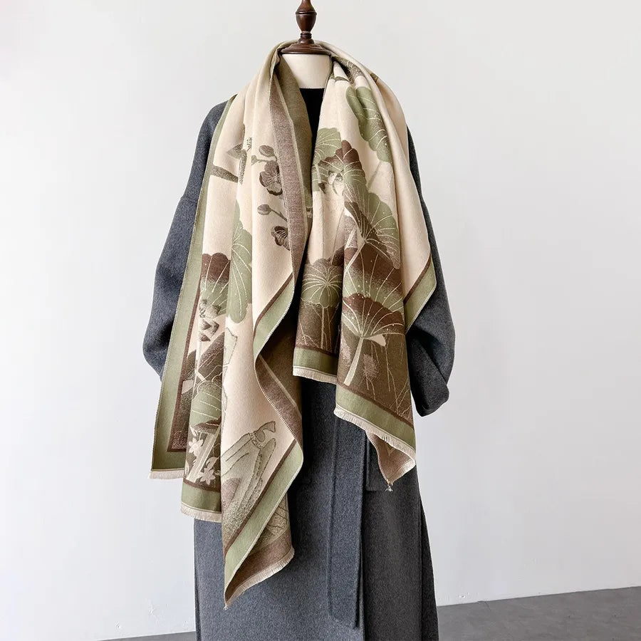Unisex Basic Color Block Flower Acrylic Scarf