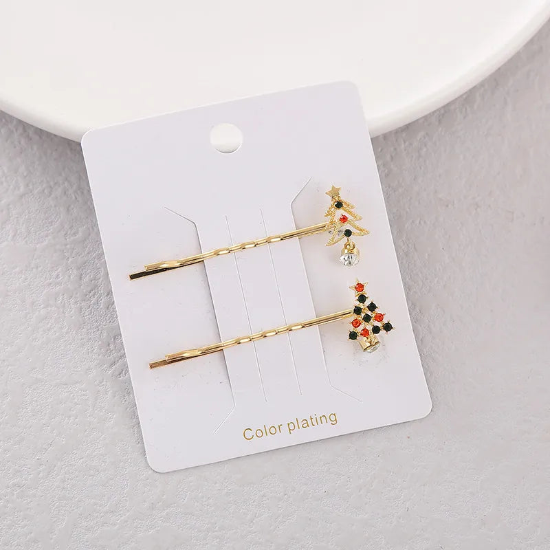 Christmas Shiny IG Style Women's Christmas Tree Alloy Inlay Rhinestones Hair Clip