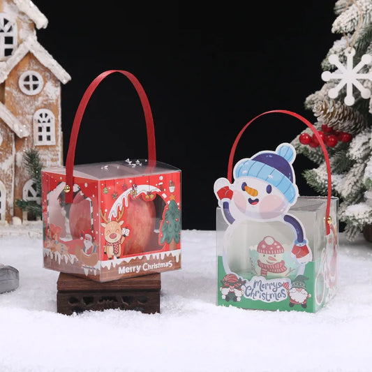 Transparent Square Christmas Baking Packaging Box Paper Cup Cake Box Cartoon Apple Box Children Gift Box Baking Supplies