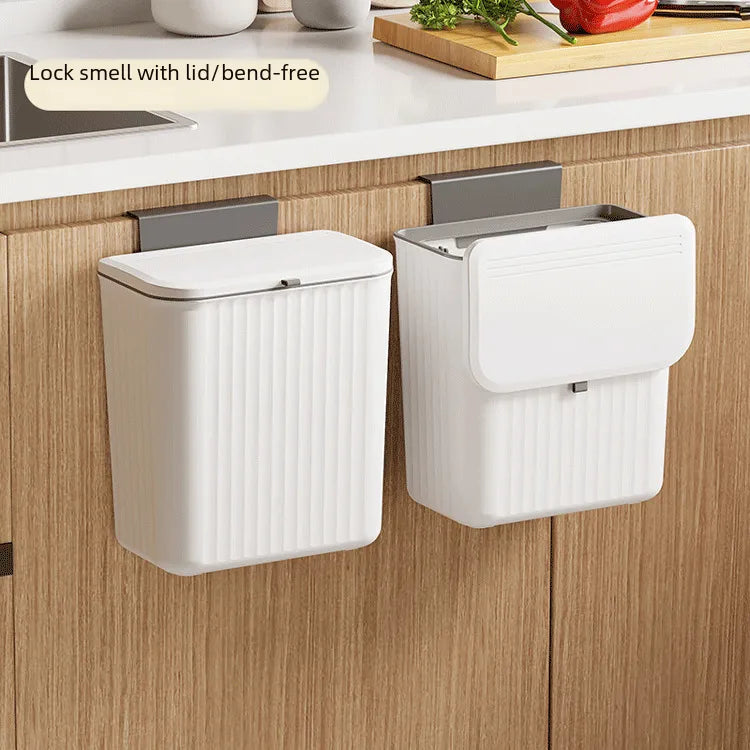 Kitchen Household Sliding Cover Wall Hanging Trash Bin Punch-free Cabinet Door Bathroom Kitchen Waste Office Storage Bucket
