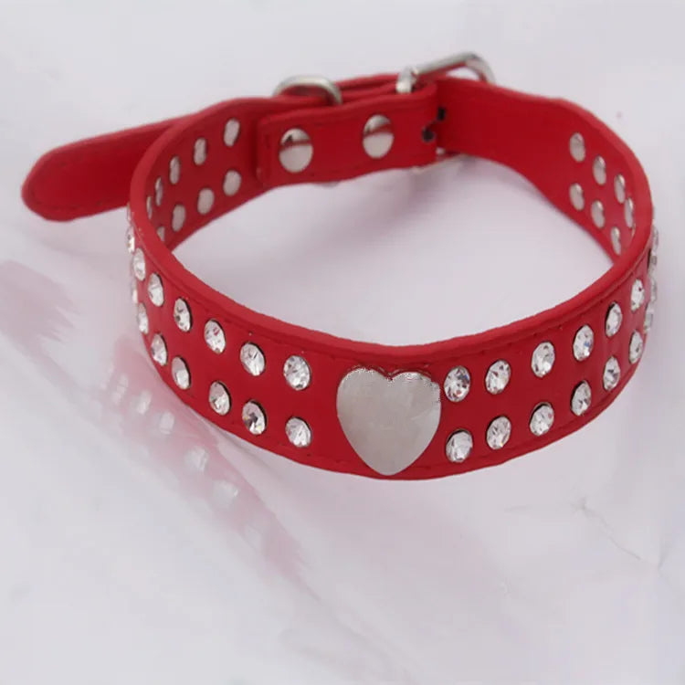 Shiny rhinestone pet collar love jewelry dog collar comfortable leather dog leash Amazon hot sale