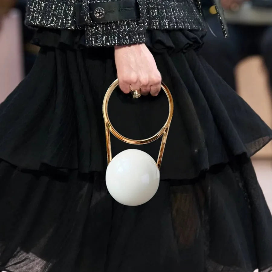 Elegant Round Ball Plated Handle PVC Dinner Bag Simple Fashion Show Handbag Small Fragrance Style  New Moon Bag Multicolor Splicing Macaron Color