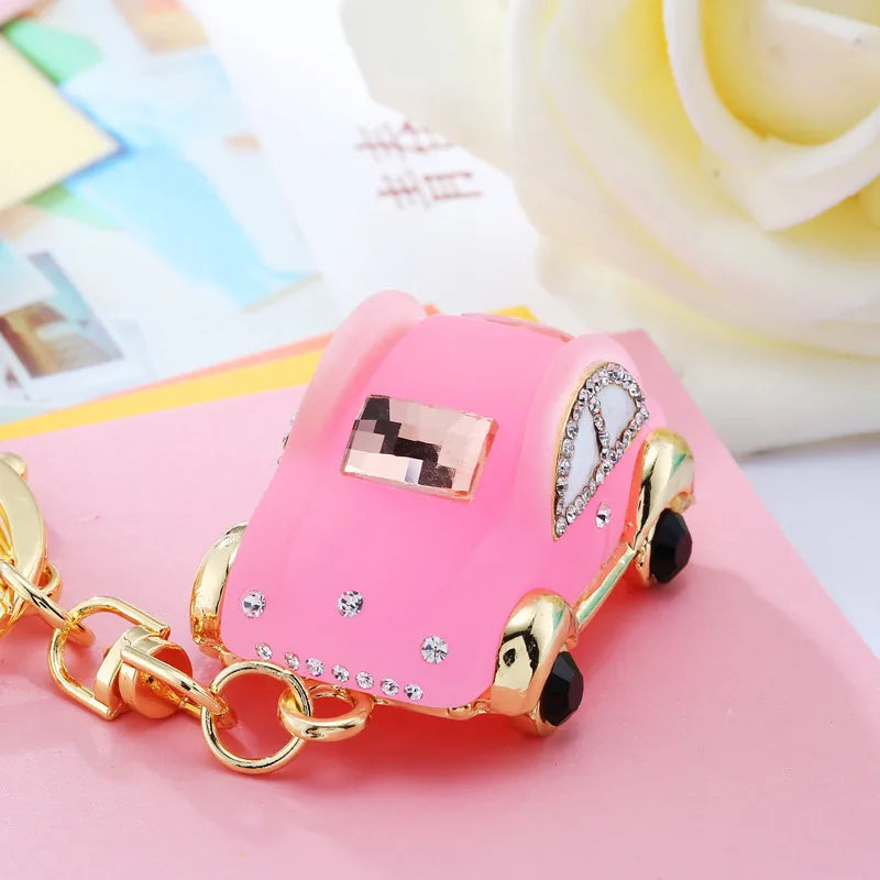 cute car metal diamond women's bag pendant keychain