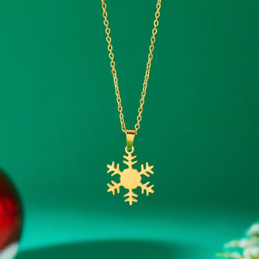 Christmas Deer Santa Claus Stainless Steel Necklace Women's Versatile Cartoon Character Design Paved Snowflake Pattern Jewelry Accessory