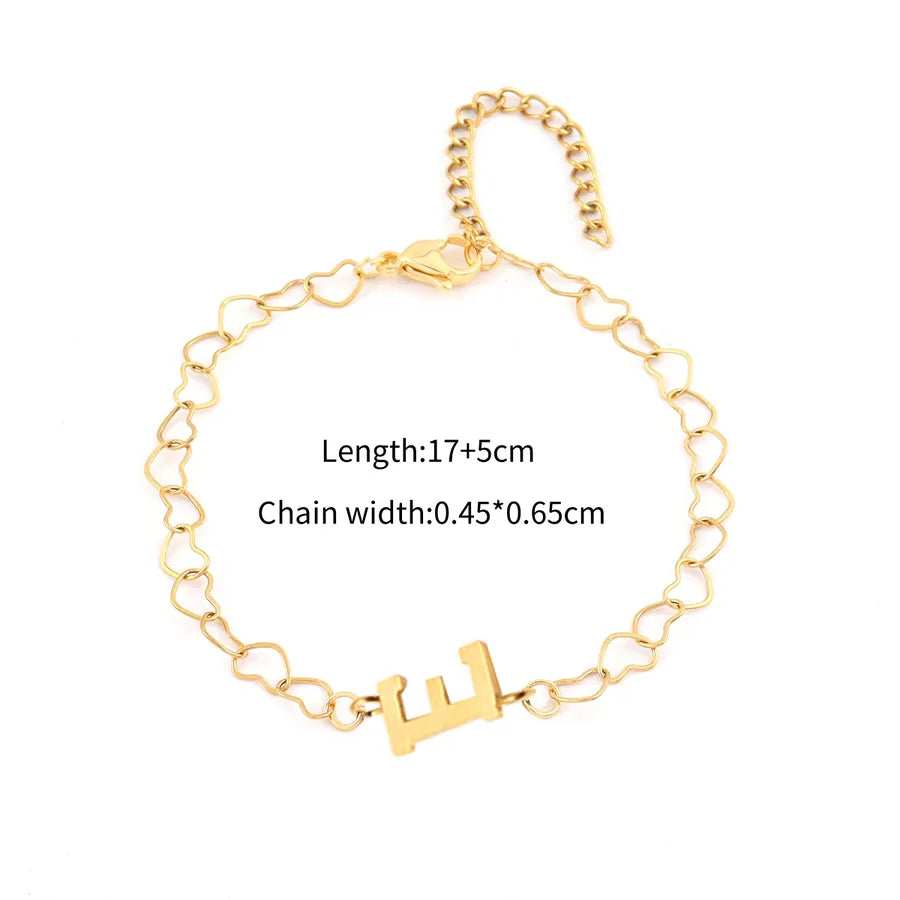 Simple Style Classic Style Letter 201 Stainless Steel 304 Stainless Steel Heart-Shaped Chain Bracelets In Bulk