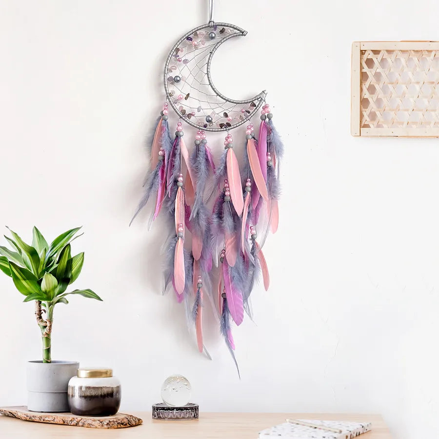 Simple Style Moon Feather Iron Dreamcatcher Wall Art
