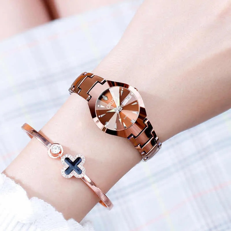 elegant solid color single folding buckle quartz women's watches