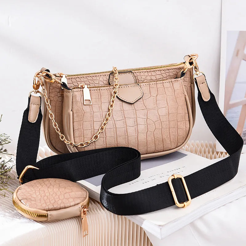 Crossbody small bag  new women's Korean style fresh fashion triplets women's bag crossbody shoulder handbag