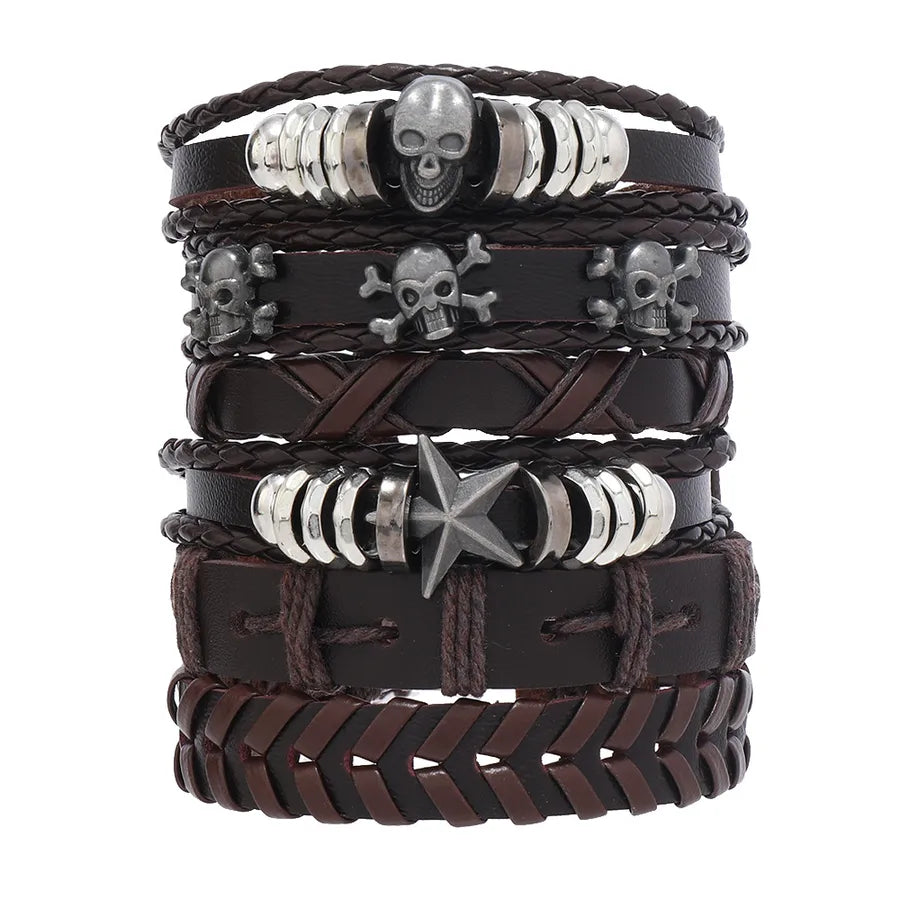 Punk Color Block Pu Leather Braid Men's Bangle