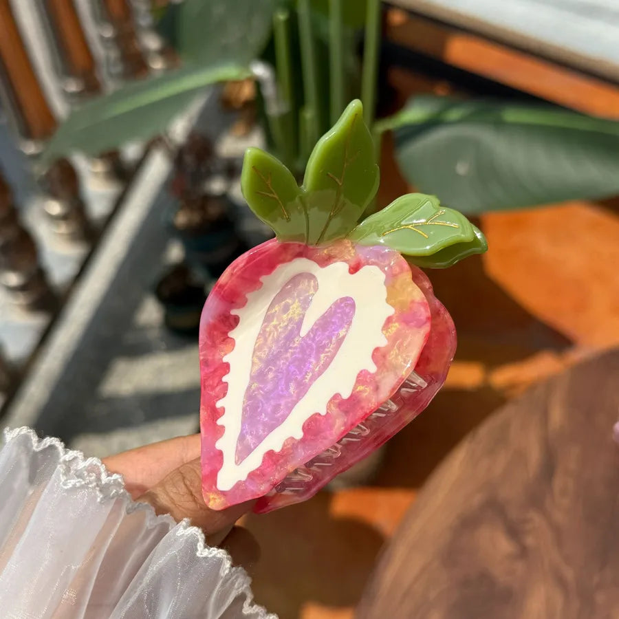 New Strawberry Heart Acetate Hairpin Conch Dot Diamond Elegant Hairpin Sweet and Cute Hairpin Girl Heart Hairpin