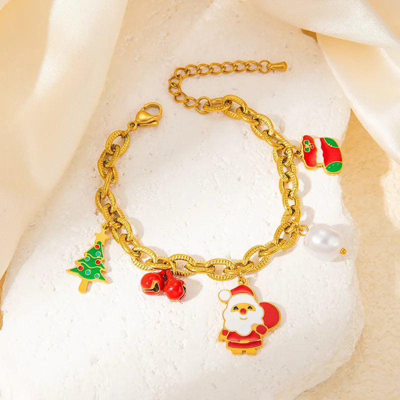 Fashionable Titanium Steel Santa Claus Bracelet With Deer Pendant Cute Christmas Stainless Steel Stylish Hand Jewelry