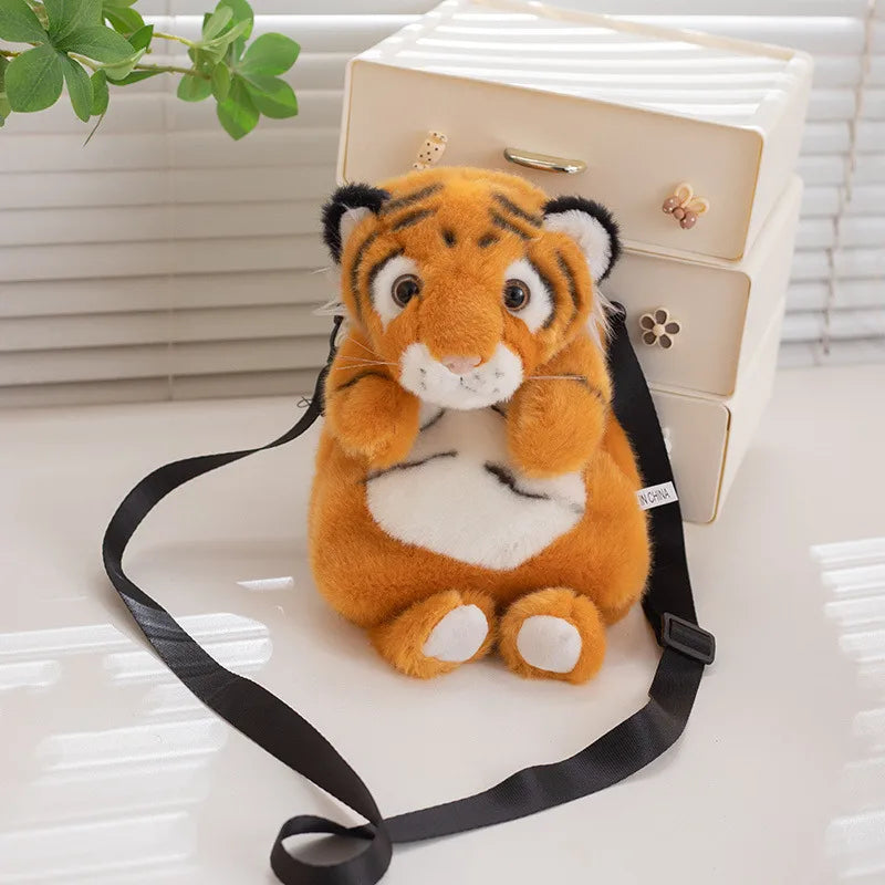 Cartoon Plush Animal Satchel Panda Raccoon Leopard Tiger Shoulder Bag Zoo Souvenir New LOGO
