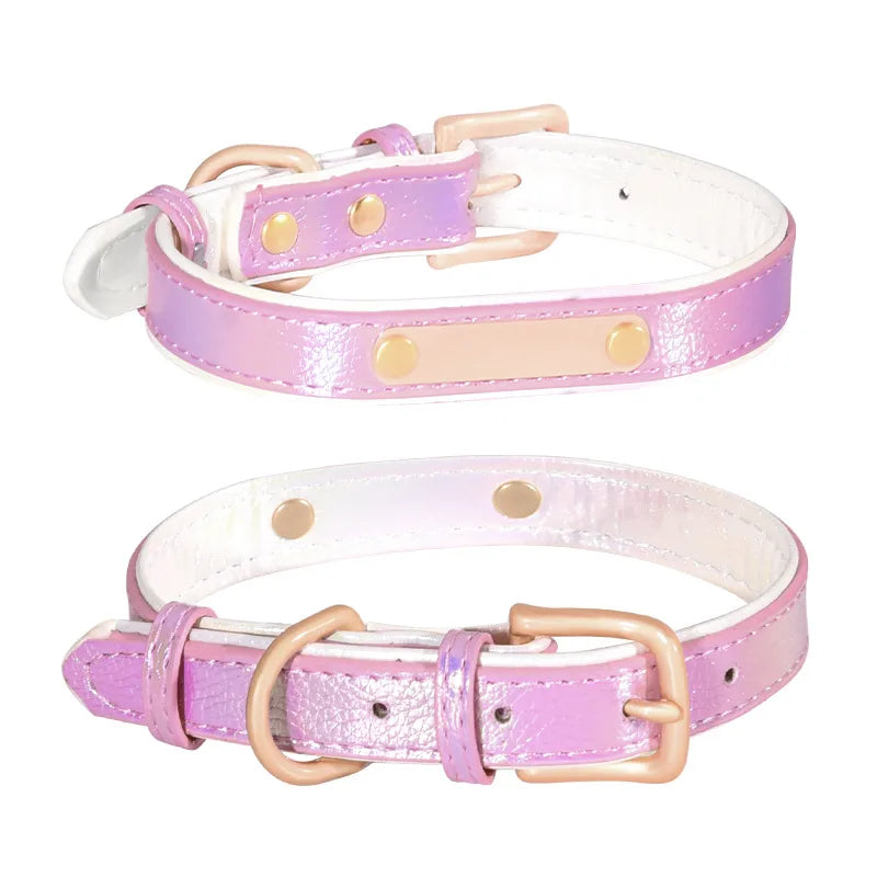 All Seasons Cute Pu Leather Zinc alloy Customization Laser Engraving Colorful Pet Collar