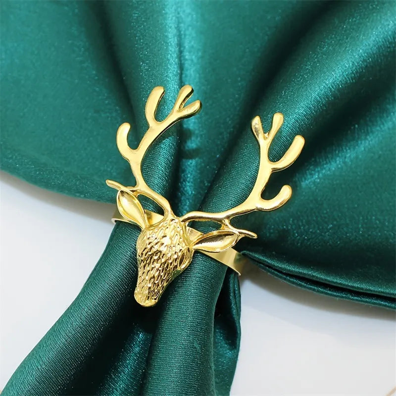Fashionable Electroplated Christmas Deer Head Sacrificial Festival Sheep Head Bull Head Iron Napkin Rings  Style