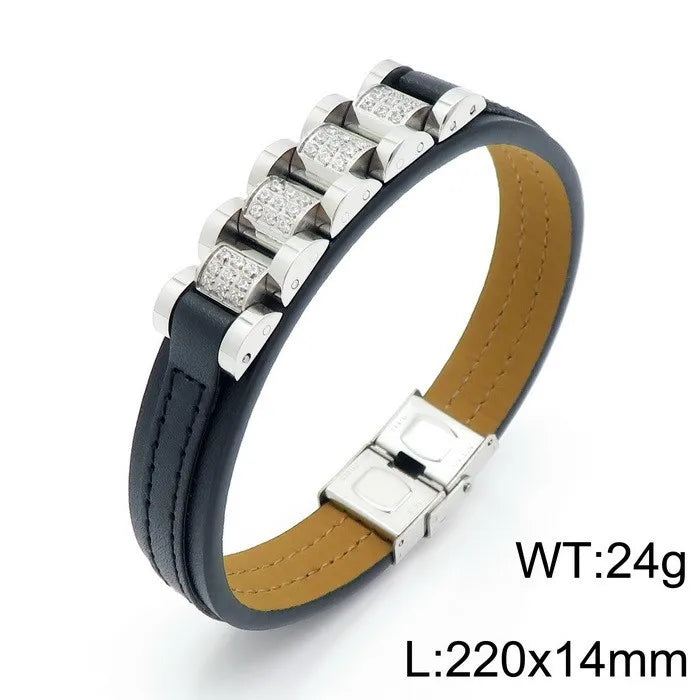 hip-hop punk geometric color block titanium steel plating braid men's bangle