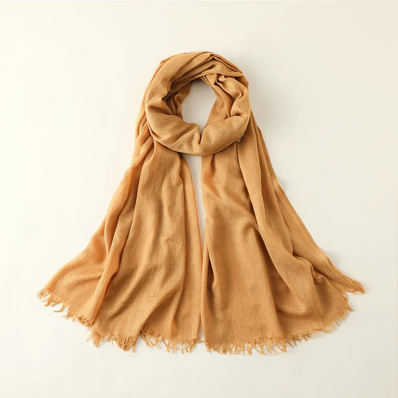 women's elegant solid color cotton silk scarves