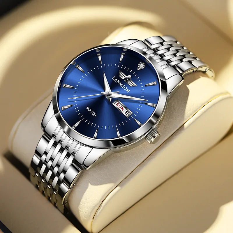 business solid color butterfly double snap quartz men's watches