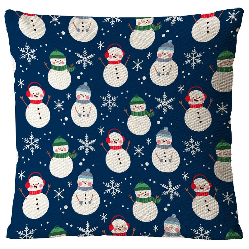 Christmas Glam Santa Claus Snowman Linen Pillow Cases Couch & Sofa Decor