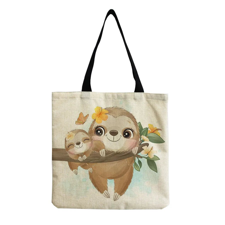 Women's Cute Cartoon Letter Linen Shopping bags