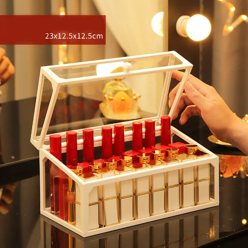 Internet Red Lipstick Storage Box Dustproof Desktop Lip Glaze Multi-Grid Cosmetic Lipstick Rack Storage and Fidelous Box Transparent with Lid