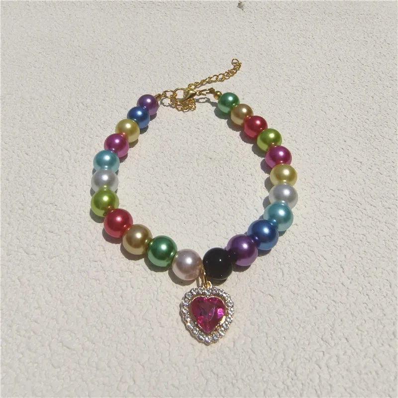 Europe and the United States  fashion foreign trade cat and dog jewelry imitation pearl love gem pendant pet necklace multi-color optional