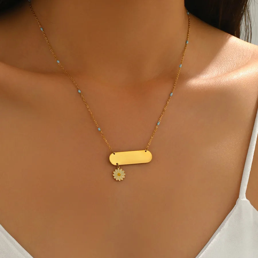 Wholesale Jewelry Vacation Bohemian Simple Style Flower 201 Stainless Steel O-shaped chain Necklace