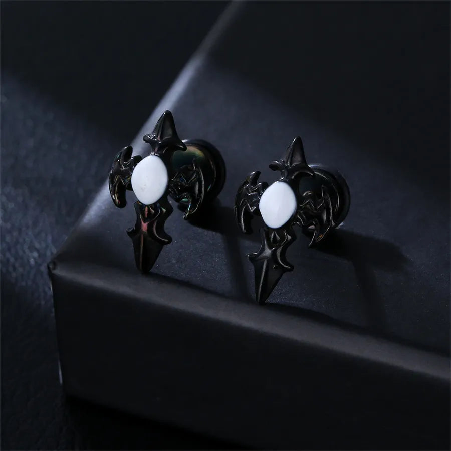 retro oval stainless steel inlay artificial gemstones ear studs 1 pair