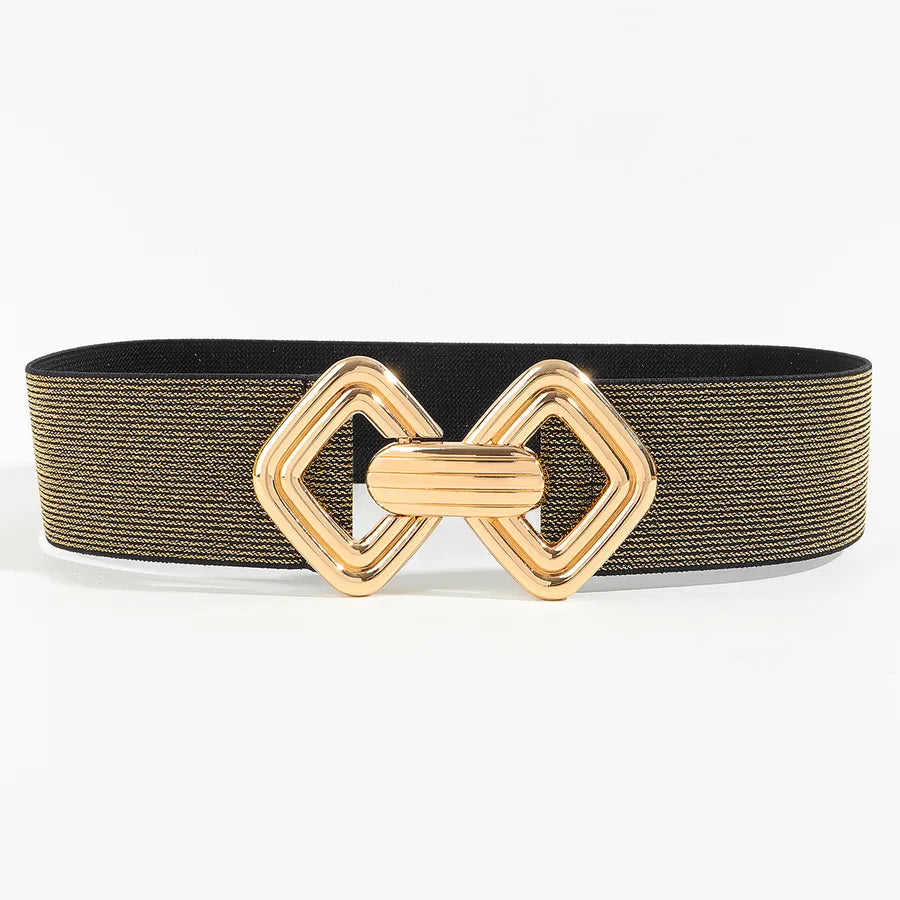 fashion geometric pu leather alloy metal button women's leather belts