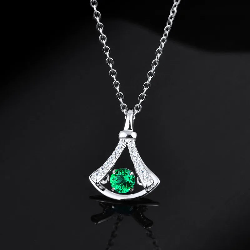 1 Piece 925 Sterling Silver Geometric May Birthstone Emerald High Carbon Diamond White Gold Plated cable chain Rings Necklace