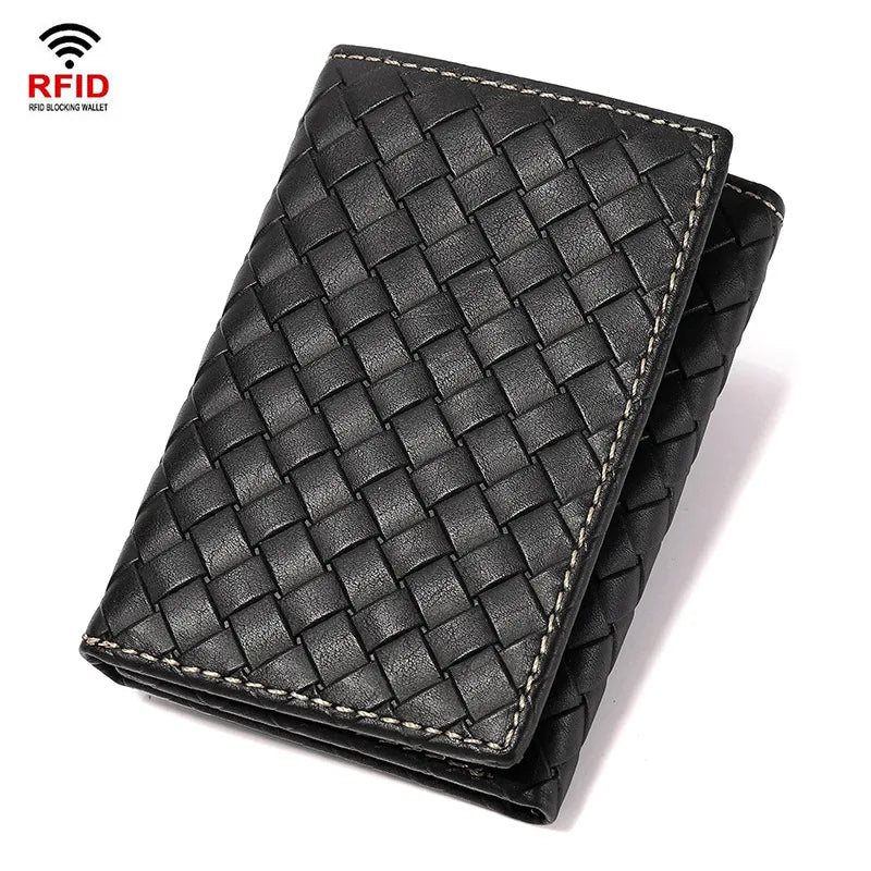 men's solid color leather buckle small wallets