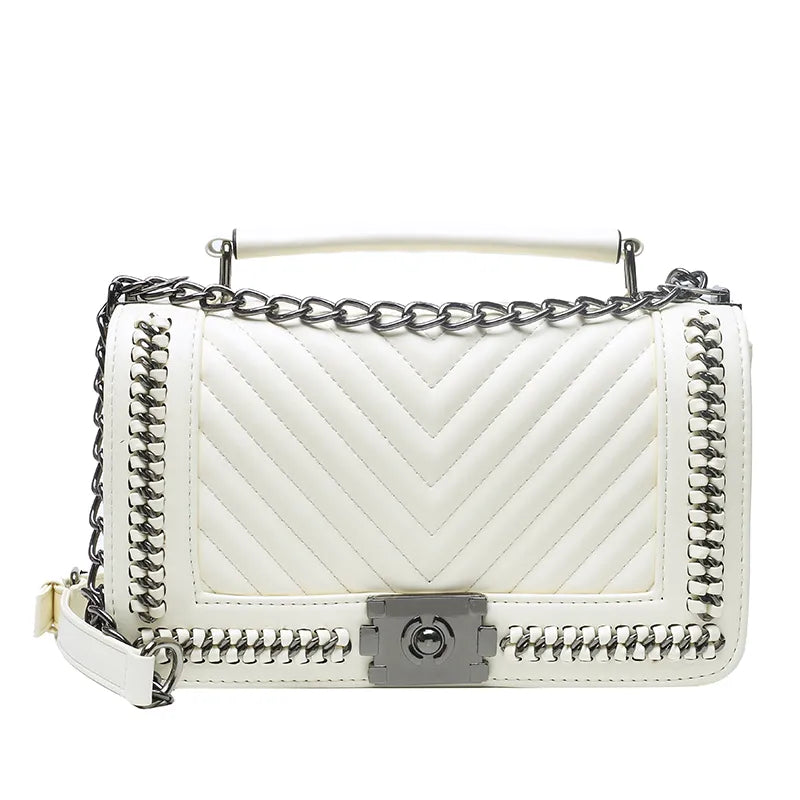 Women's Pu Leather Chevron Solid Color Streetwear Square Flip Cover Shoulder Bag