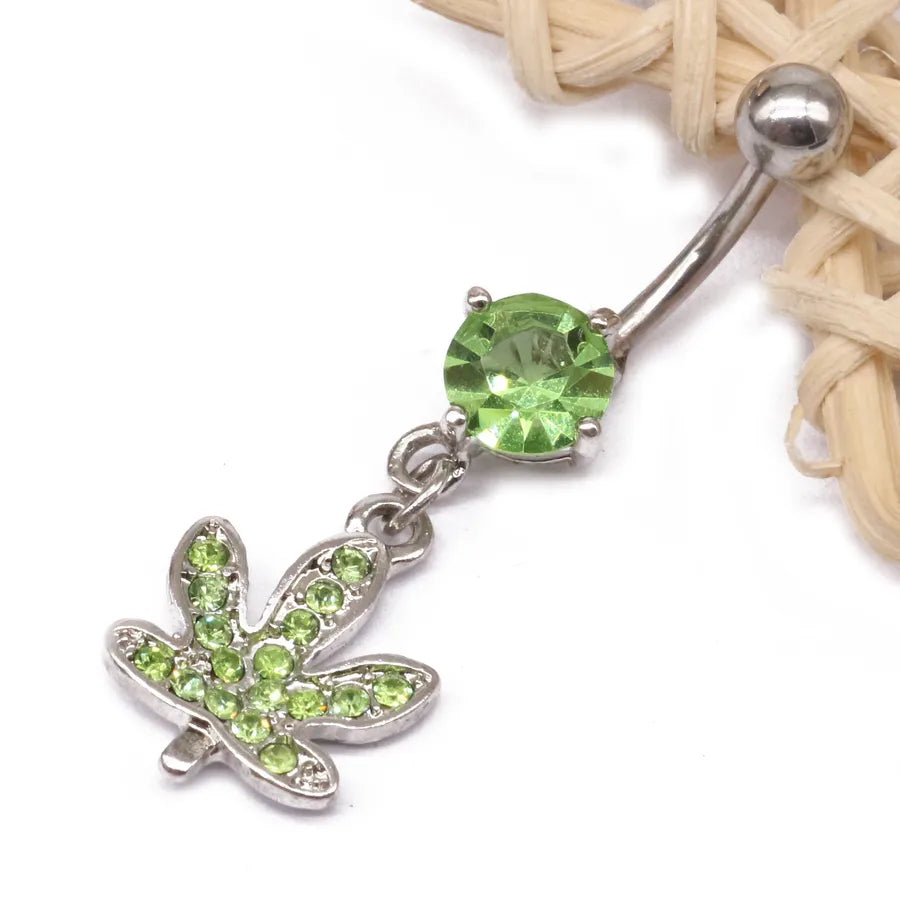 elegant sunflower maple leaf stainless steel alloy copper epoxy inlay rhinestones white gold plated gold plated belly ring