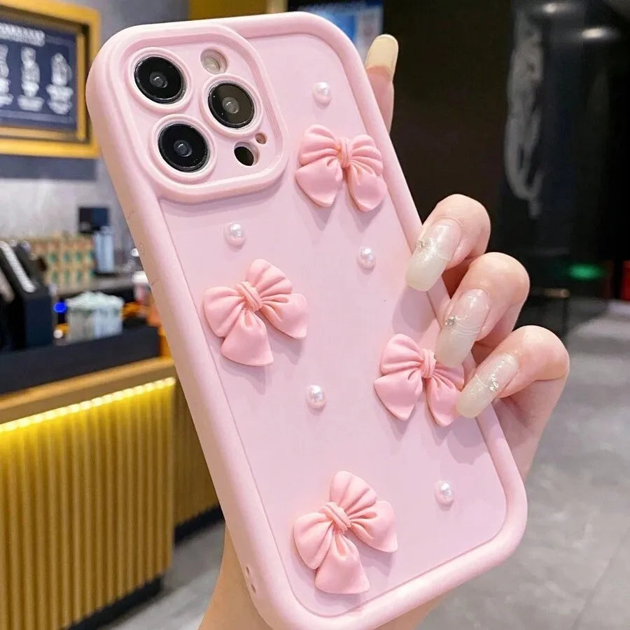 Pearl Butterfly Knot Phone Case For Apple 16Promax 15Plus 14Day Eye Stair 13Blow 12Soft TPU Material Matte Finish Personality Design