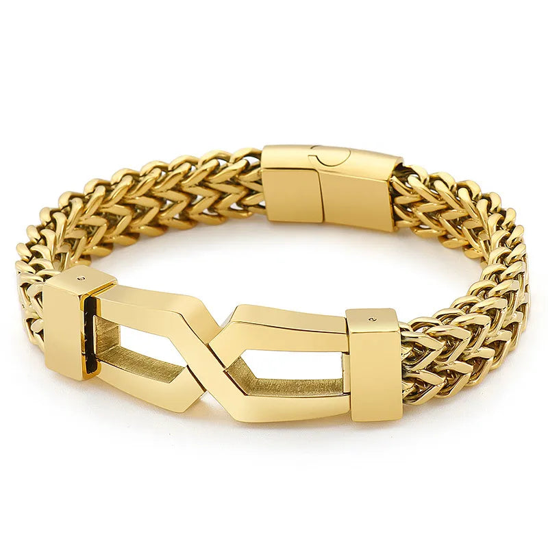 Hip-Hop Retro Solid Color Titanium Steel Plating 18K Gold Plated Men's Bracelets