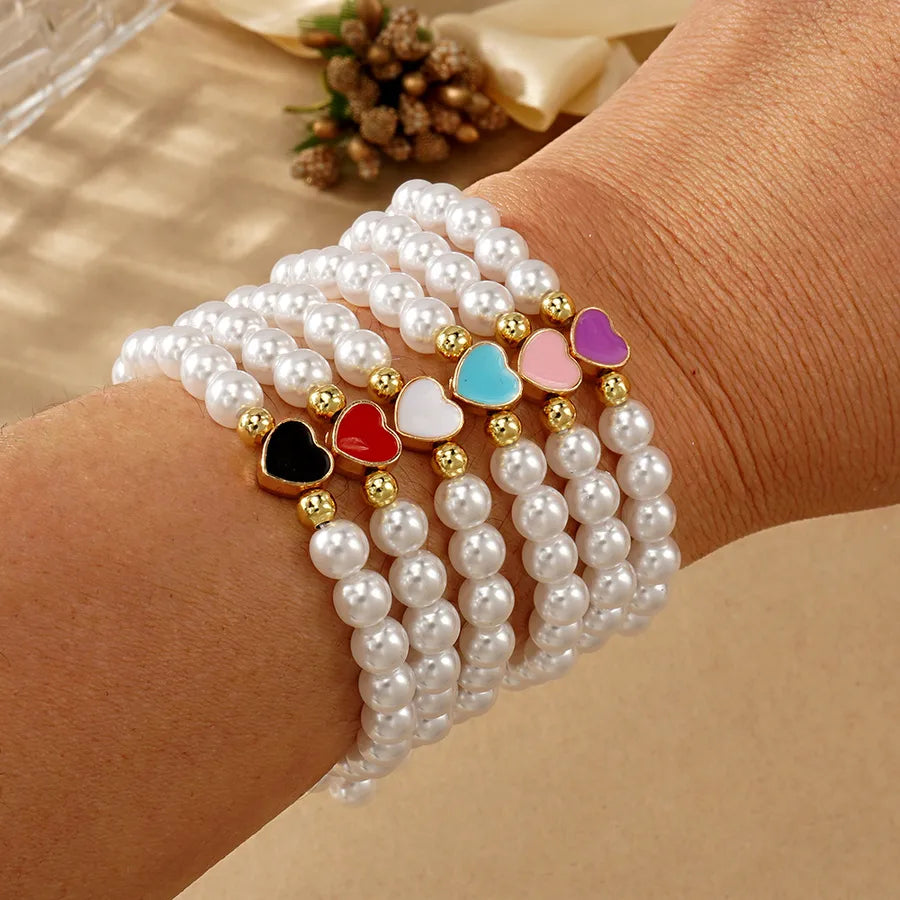Elegant Classic Style Heart Shape Imitation Pearl Beaded Chain Beaded Bracelets Wholesale