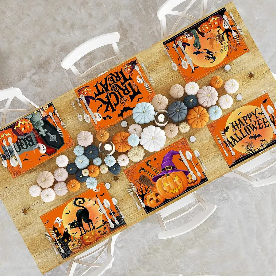 Halloween Dining Mat Trick Or Treat Series Combination Table Mat Restaurant Holiday Atmosphere Decoration Utensil Heat Resistant Pad