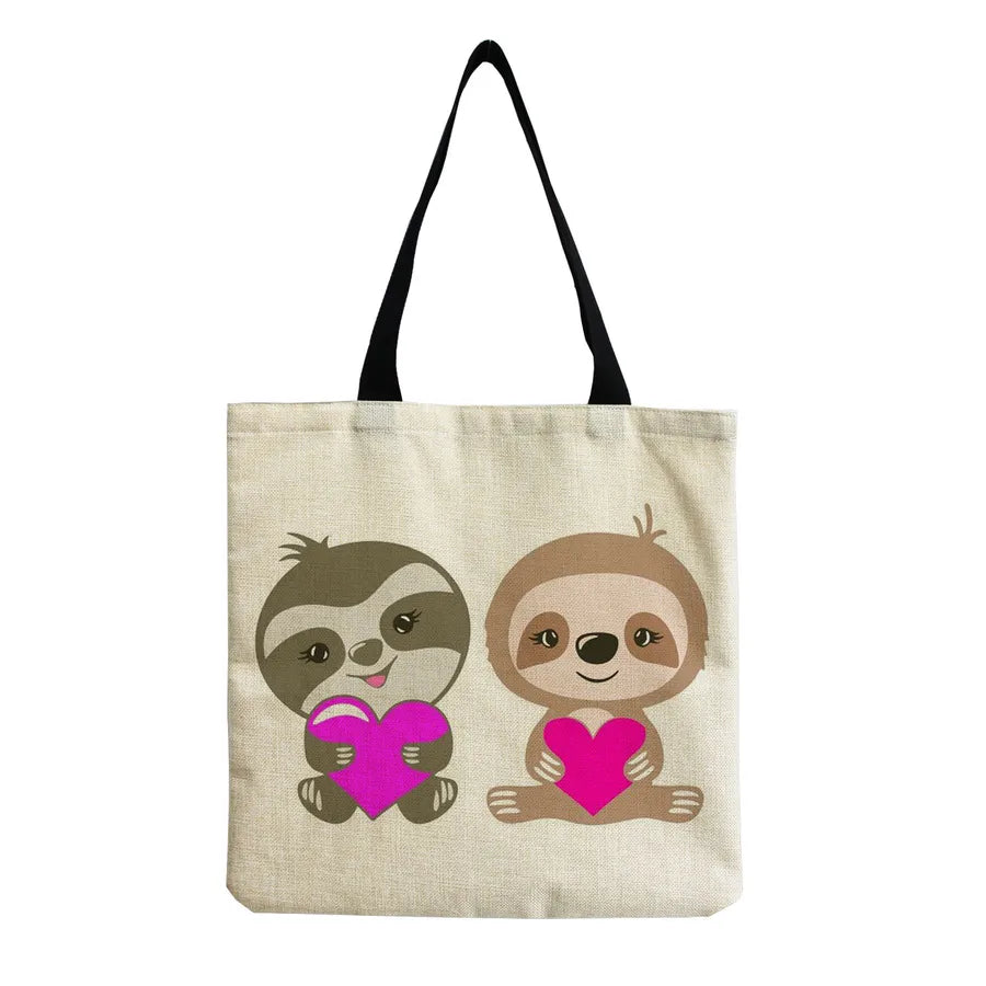 Women's Cute Cartoon Letter Linen Shopping bags