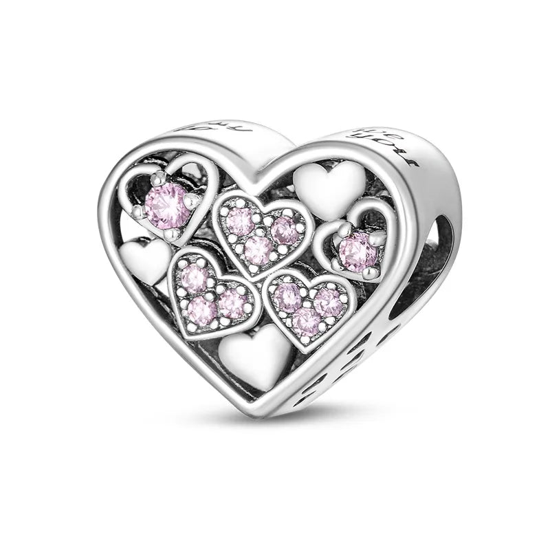 Amazon Hot Sale Original Cool Copper Plating S925 Silver Color Zirconium Heart-Shaped Beaded Charm Bracelet Necklace Cross-Border Wholesale
