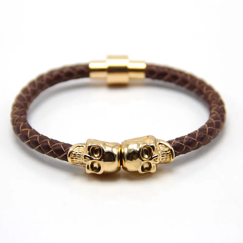 Punk Skull Leather Copper Halloween Men's Bangle