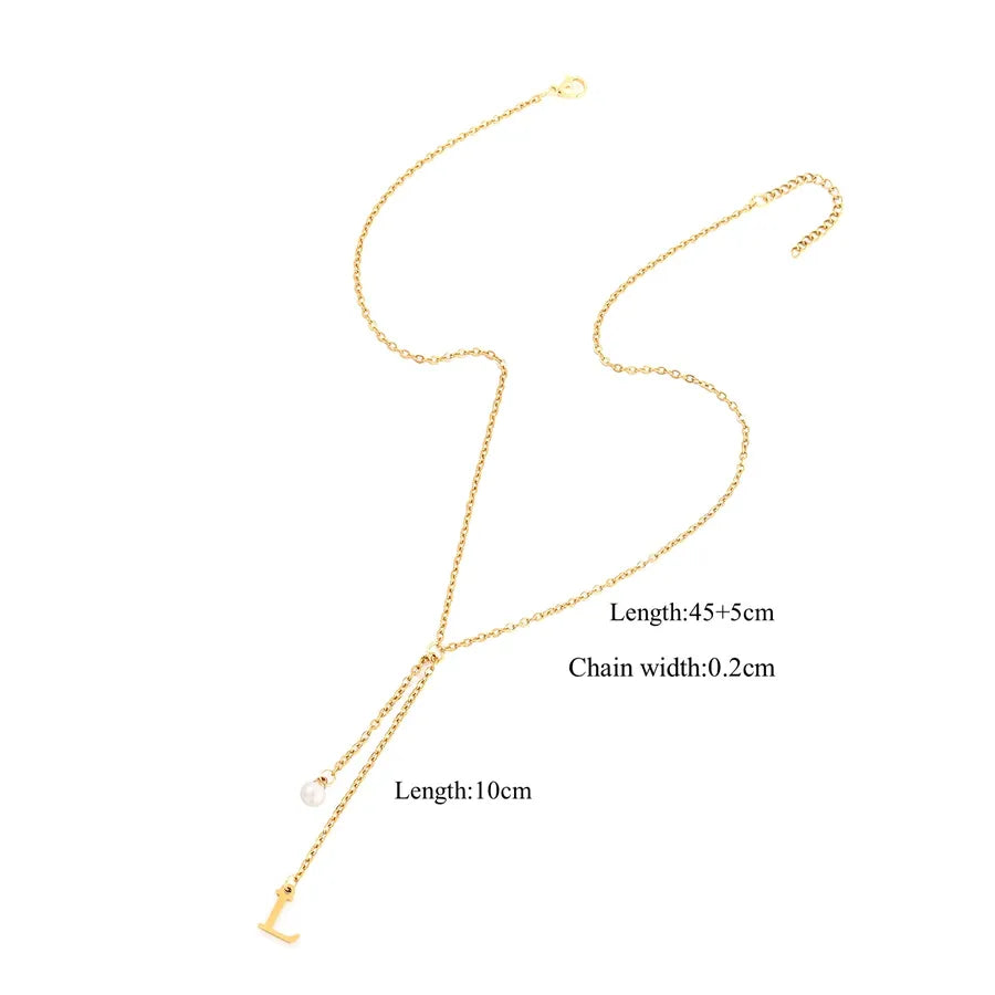 Wholesale Jewelry Elegant Simple Style Classic Style Letter 201 Stainless Steel 304 Stainless Steel Artificial Pearl Zircon Inlay cable chain Pendant Necklace